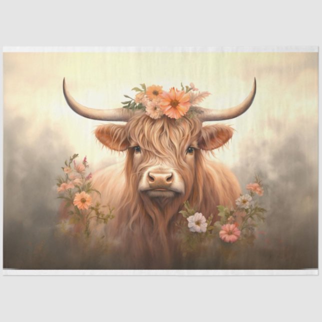 Highland in der Wiese mit Blume Decoupage Seidenpapier (Vorderseite)
