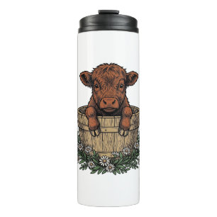 Highland-Kalb-Shirt Vintage-Daisy-Eimer-Kunst Thermosbecher