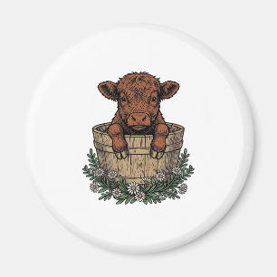Highland-Kälberhemd Vintage-Daisy-Eimer-Kunst Magnet