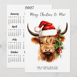 Highland-Kuh 2027 Kalender Festives Frohe Weihnach Feiertagskarte