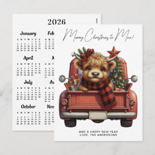 Highland-Kuh 2027 Kalender Roter LKW Weihnachten