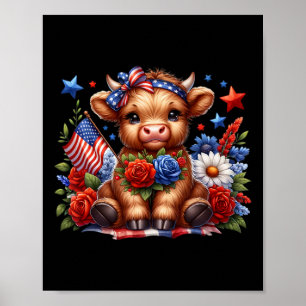 Highland Kuh 4. Juli floral USA Patriotische Kuh Poster