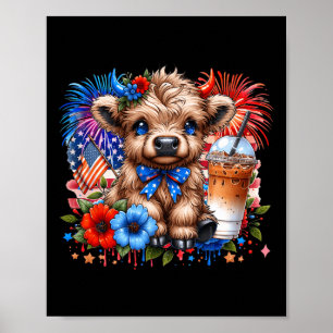 Highland Kuh 4. Juli floral USA Patriotische Kuh Poster