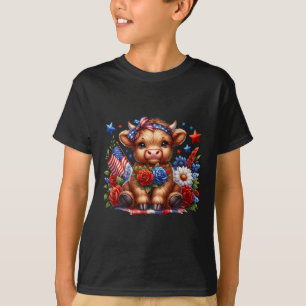 Highland Kuh 4. Juli floral USA Patriotische Kuh T-Shirt