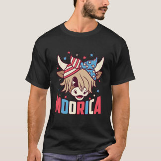 Highland-Kuh 4. Juli Moorica Merica USA-Flagge F T-Shirt