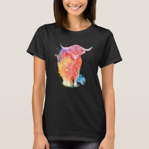 Highland-Kuh Aquarell-Grafiken Frauen Mädchen Kuh T-Shirt
