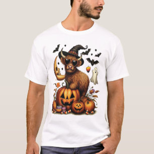Highland-Kuh auf Kürbis Halloween T-Shirt