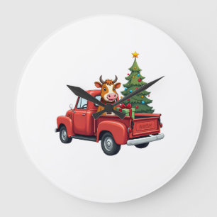 Highland-Kuh auf LKW-Bauernhof-Landwirt-Weihnachts Große Wanduhr