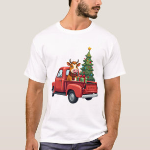Highland-Kuh auf LKW-Bauernhof-Landwirt-Weihnachts T-Shirt
