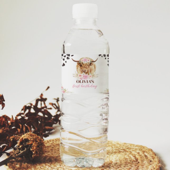 Highland Kuh Birthday Party Water Flasche Label Wasserflaschenetikett (Von Creator hochgeladen)