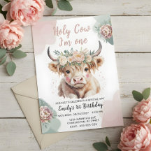 Highland-Kuh Boho-Aquarell zum ersten Geburtstag