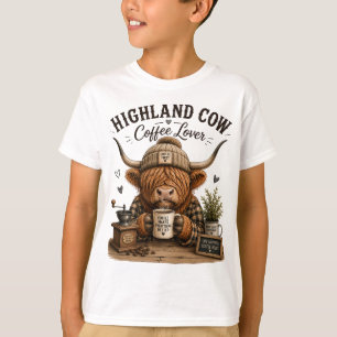 Highland-Kuh Coffee-Liebhaber Vintage-Ästhetik-Gra T-Shirt