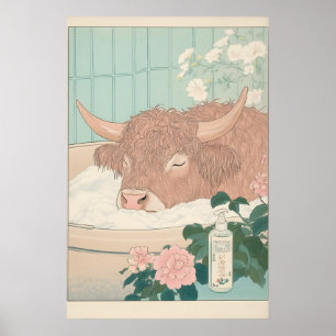 Highland-Kuh-Druck Ukiyo-e Japanische Badezimmer-K Poster