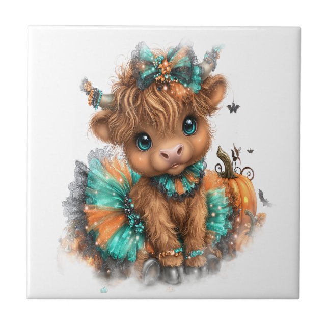 Highland-Kuh-Farm Halloween Fliese (Vorderseite)