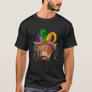 Highland-Kuh-Färse-Mardi-Gras-Narrenhut-Perlen T-Shirt