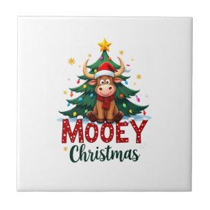 Highland-Kuh Färse Weihnachtsmannmütze Mooey Weihn Fliese