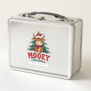 Highland-Kuh Färse Weihnachtsmannmütze Mooey Weihn Metall Brotdose