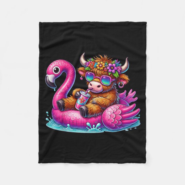 Highland-Kuh Flamingo ol Float Sommer Hawaii Stran Fleecedecke (Vorderseite)