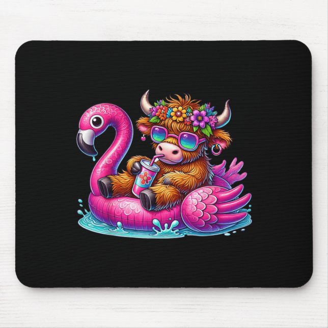 Highland-Kuh Flamingo ol Float Sommer Hawaii Stran Mousepad (Vorne)