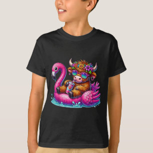 Highland-Kuh Flamingo ol Float Sommer Hawaii Stran T-Shirt