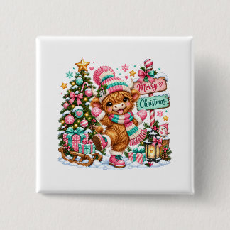 Highland-Kuh Frohe Weihnachten Button