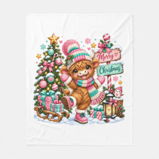 Highland-Kuh Frohe Weihnachten Fleecedecke