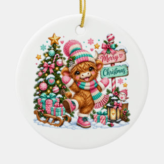 Highland-Kuh Frohe Weihnachten Keramik Ornament