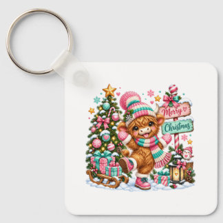 Highland-Kuh Frohe Weihnachten Schlüsselanhänger