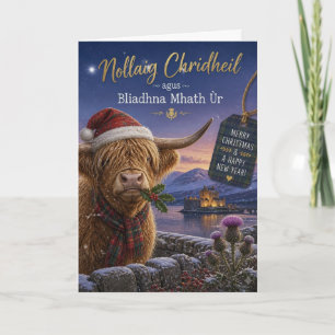 Highland-Kuh Gälisches Neujahrs-Weihnachtskarte Karte