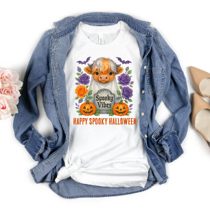 Highland-Kuh-Geist-Halloween-Kürbisse Blumen T-Shirt