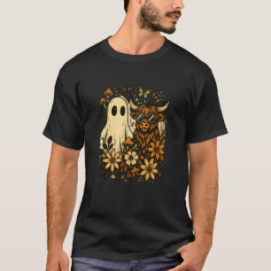 Highland-Kuh & Ghost Retro-Herbst-Blumen-Ästhetik T-Shirt