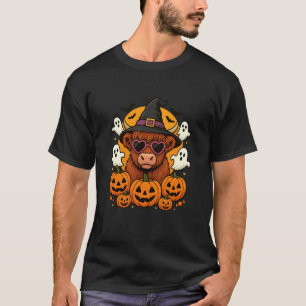 Highland-Kuh Halloween-Kürbis Lustiger Gruseliger T-Shirt