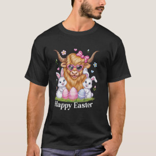 Highland-Kuh-Hasenohren-Bogen-Süße-Kaninchen-Eier- T-Shirt