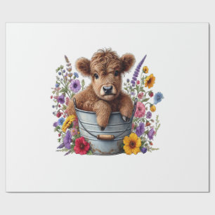 Highland-Kuh im Blumenkübel Png, Niedlich Geschenkpapier