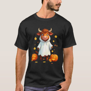 Highland-Kuh im Geisterkostüm Frohes Halloween Kos T-Shirt