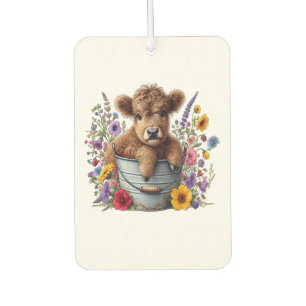 Highland-Kuh in Blumenkübel Png, Süß Autolufterfrischer