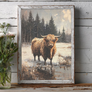 Highland-Kuh in Winterlandschaft-Decoupage Seidenpapier