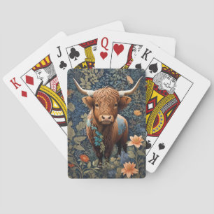 Highland-Kuh, inspiriert von William Morris, blaue Spielkarten
