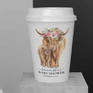 Highland Kuh Kalb Baby Shower Aquarell Pappbecher