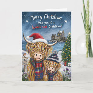 Highland-Kuh-Kalb Schottische Weihnachtskarte Karte