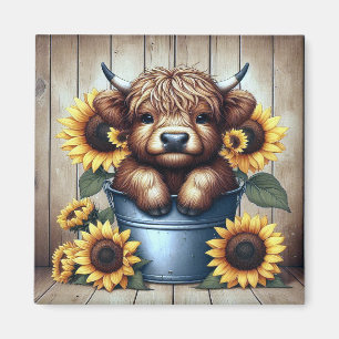 Highland-Kuh-Kalb Sonnenblumen Farmhouse-Kunst Magnet