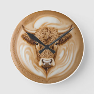 Highland-Kuh-Latte-Art-Rundwanduhr   Eigenartig S Runde Wanduhr