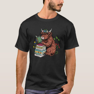 Highland-Kuh Lesebuch Liebhaber Buchwurm Floral Fu T-Shirt