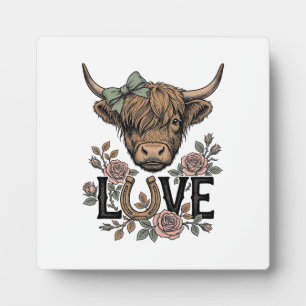Highland-Kuh-Liebe Vintage-Blumen-Hufeisen-Kunst Fotoplatte