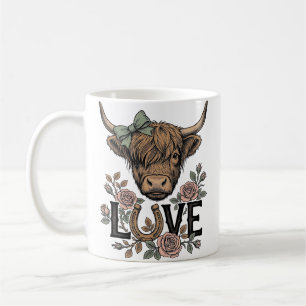 Highland-Kuh-Liebe Vintage-Blumen-Hufeisen-Kunst Kaffeetasse