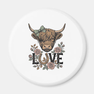 Highland-Kuh-Liebe Vintage-Blumen-Hufeisen-Kunst Magnet