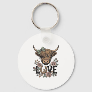 Highland-Kuh-Liebe Vintage-Blumen-Hufeisen-Kunst Schlüsselanhänger