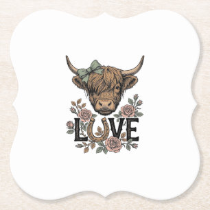 Highland-Kuh-Liebe Vintage-Blumen-Hufeisen-Kunst Untersetzer