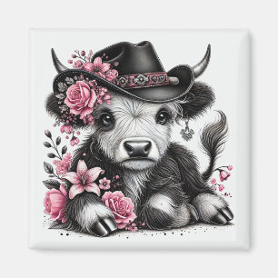 Highland-Kuh mit Blumenhut Magnet