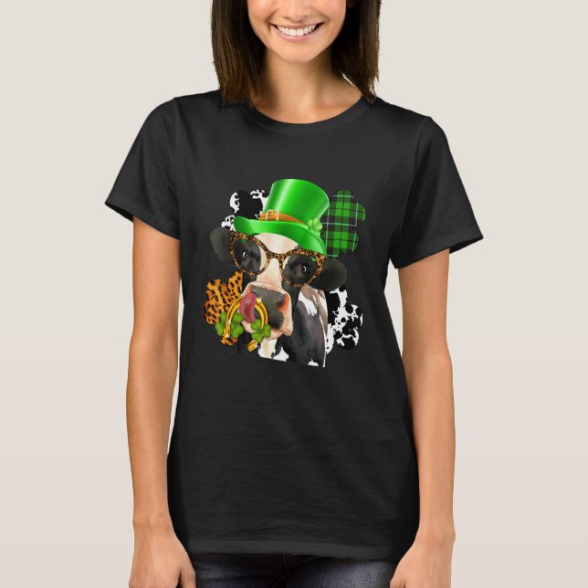 Highland Kuh mit C St Patrick Day Leopard Horse S T-Shirt (Vorderseite)